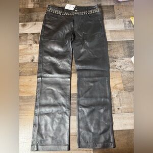 Miaou Josephina Leather Pants NWT Black Lamb Nappa Straight Y2K Moto Chains